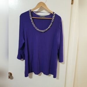 💕 3/$15 Addition Elle Purple Blouse with Gold Chain Accent
